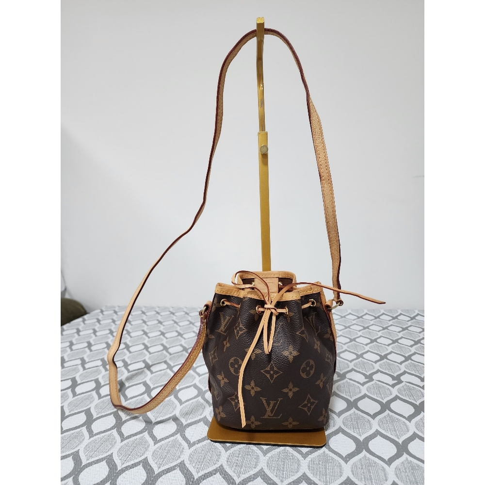 LOUIS VUITTON Monogram Nano Noe Bucket Bag Brown/Beige